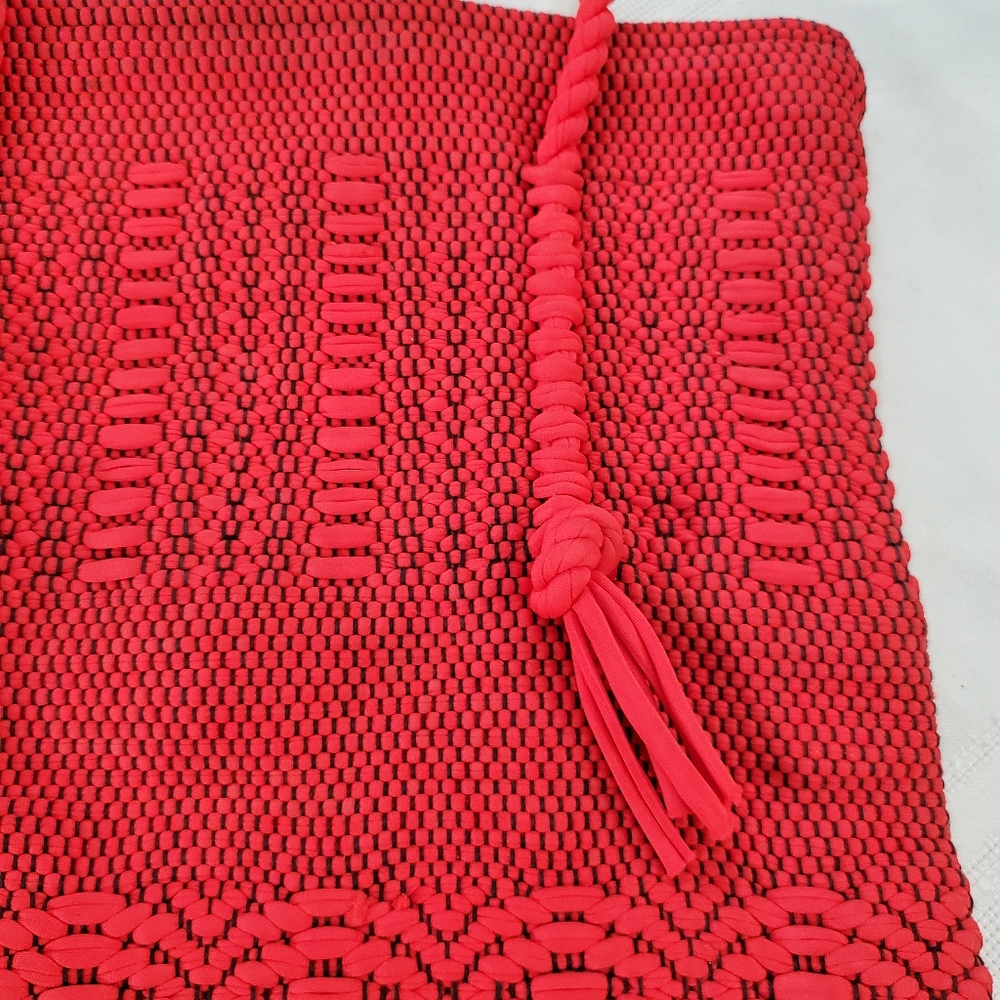 Vintage Red Boho Crochet Fabric Tote Handbag - Picture 9 of 11